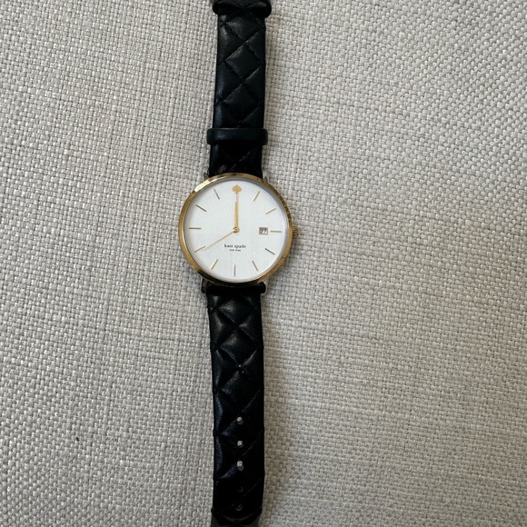 Kate Spade Metro Grand White Dial Quilted Black Leather Strap Watch- IYRU0125